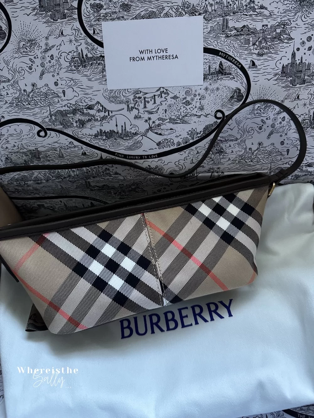 Burberry經典格紋腋下包小法棍 Mytheresa購物開箱